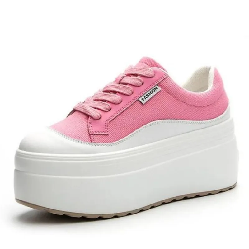 Canvas Sneaker High - 8cm nowe płótno prawdziwej skóry damskie