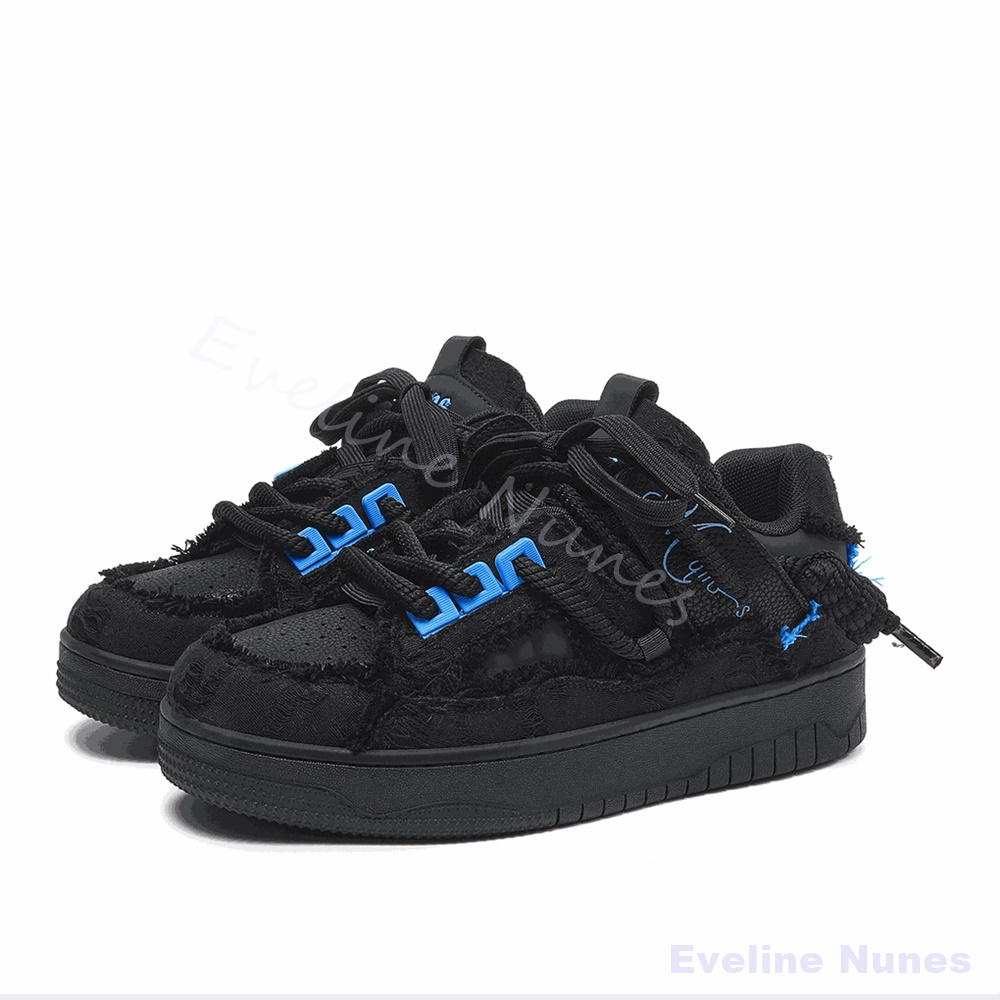 Men Shoes Winter - Czarne, postrzępione buty skate na platformie